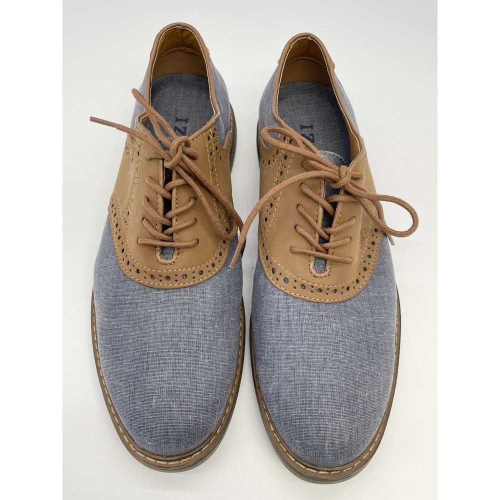 IZOD Mens Conaway Oxford Shoes Size 9M Blue Tan Canvas Wingtip Preppy Heritage